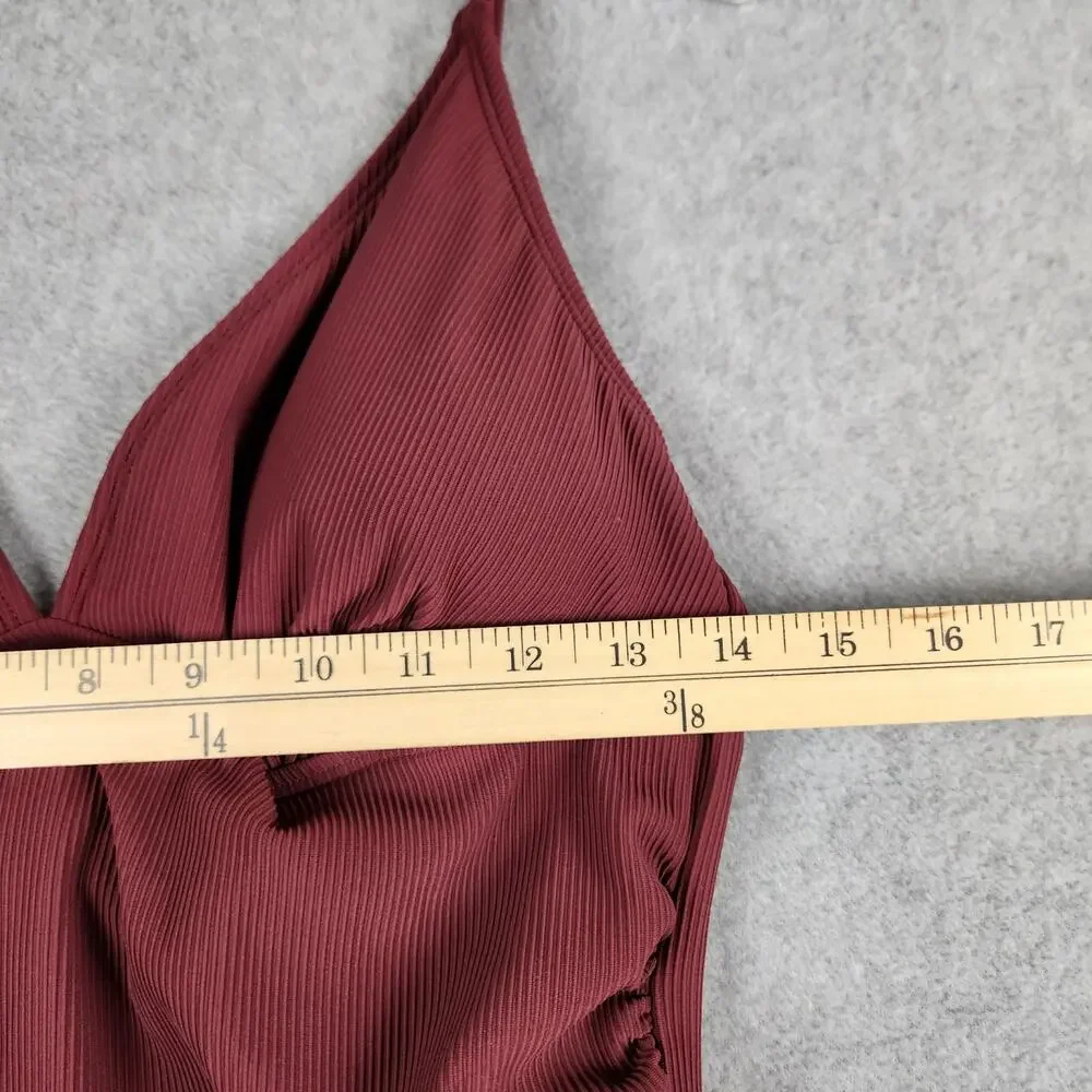 🌼NWT Cupshe Swimsuit Large One Piece Removable Cups Adj Straps Ribbed Burgandy - Picture 15 of 16
